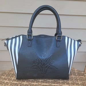 Blackcraft Cult Black and White Striped Satchel Handbag